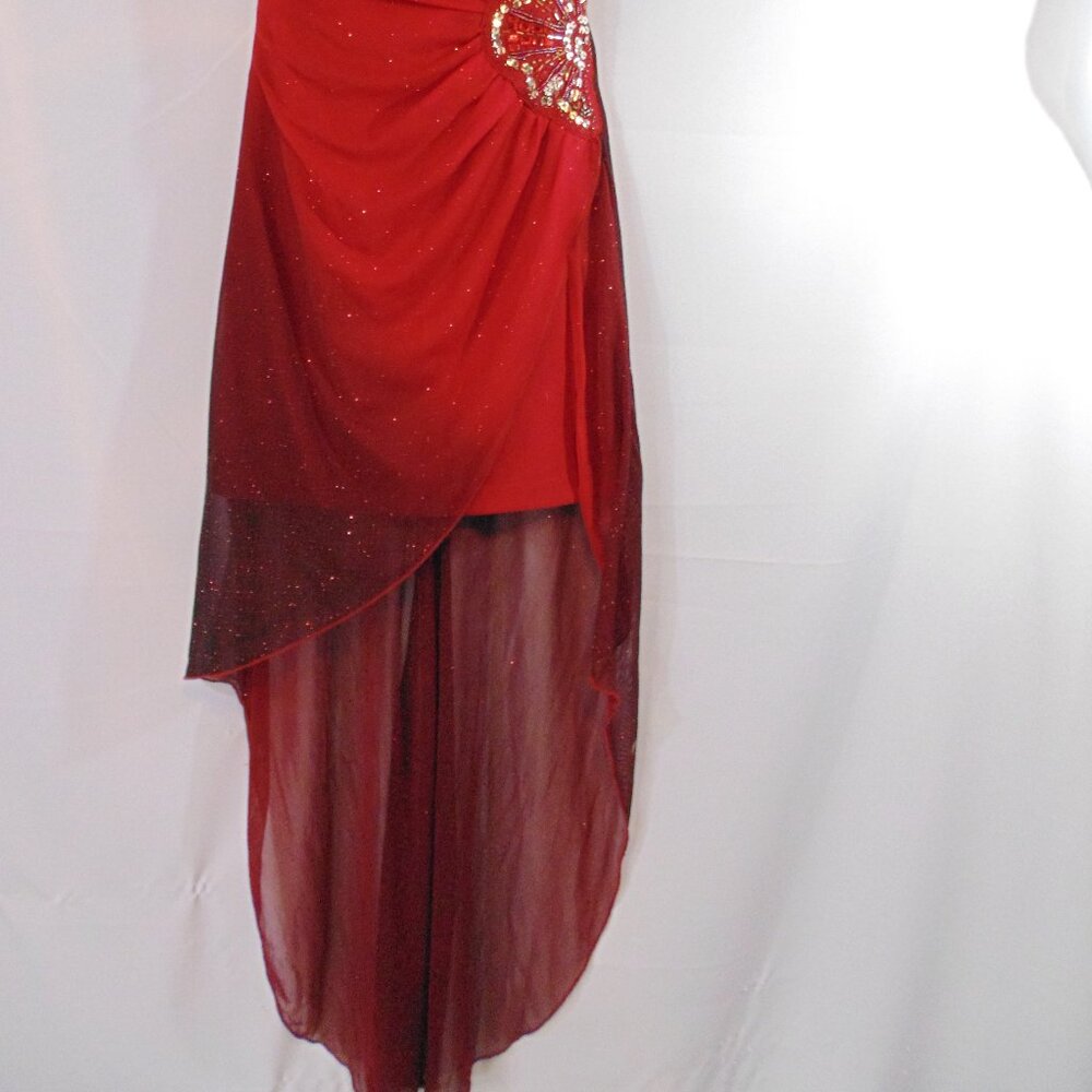 Teeze Me Womens Strapless Dress H258433 High Low Asymmetrical Beaded Red Size 7 - Picture 4 of 5